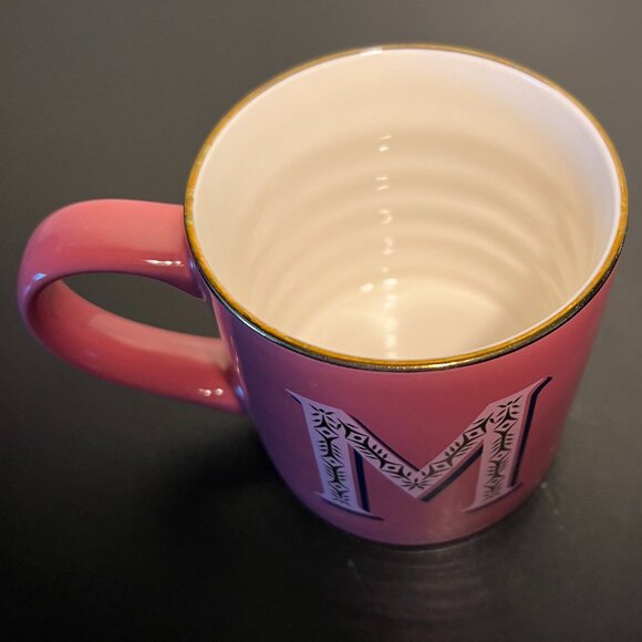 OPALHOUSE Monogram Initial Pink & Metallic Gold Letter "M” Mug ~ Ribbed Interior - Picture 4 of 7